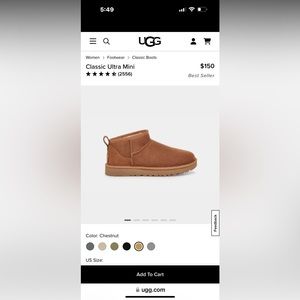Ugg Ultra Mini Shoes
SOLD OUT (on website)
Color: Chestnut
Size: 9 (Women's)